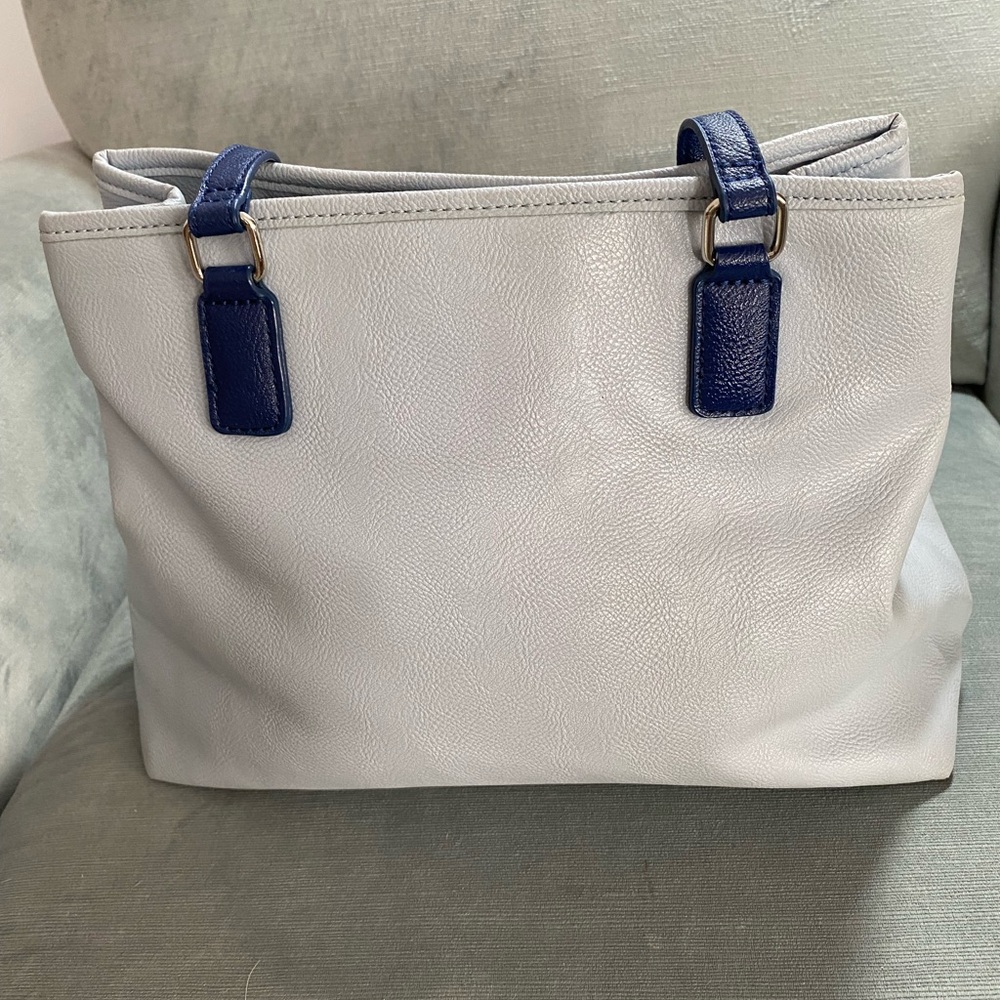 Nine West 2 shade blue vegan leather multi compartment shoulder bag14”x10”x5”EUC - Picture 14 of 16